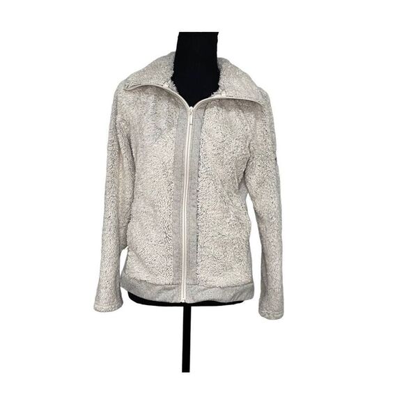 Women’s North Face Off White/Gray Faux Fur Full Zip Fleece Jacket - Picture 1 of 9